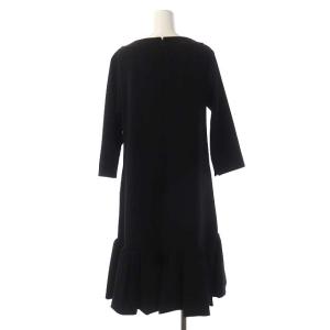 CELFORD WクロスAラインワンピース ロング フレア 七分袖 ボートネック 36 黒 ブラック