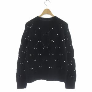 Diagram GRACE CONTINENTAL 刺繍ニットトップ セーター 長袖 ボトルネック プルオーバー パール ウール混 モヘヤ混 36 黒 ブラック 白 ホワイト