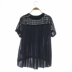 sacai チェック柄半袖トップス プルオーバー プリーツ 2 ブラック ネイビー