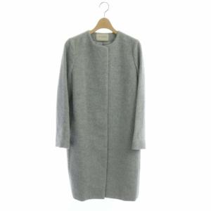 シャギーノーカラーコート アウター ロング アルパカ混 36 グレー