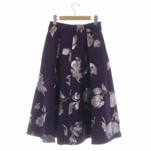 CELFORD ラメフレアスカート タック ミモレ ロング 花柄 38 紫 パープル ピンク