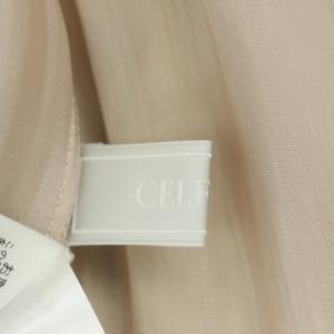 CELFORD リブドッキングワンピース ロング ニット切替 長袖 フレア シャイニー 38 ベージュ スモーキーピンク