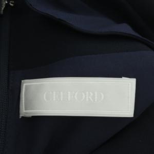 CELFORD 20SS バックジップ襟付きワンピース ロング 半袖 付け襟 38 紺 ネイビー