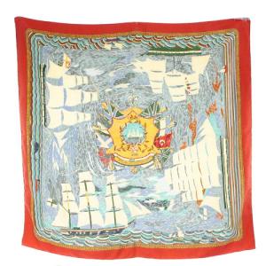 HERMES HENRY F SMITH SAILOR 帆船 カレ90 シルク スカーフ 赤 レッド