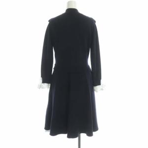 Chesty レースカラーニットワンピース フレア 膝丈 フリル 長袖 0 紺 白 ネイビー ホワイト