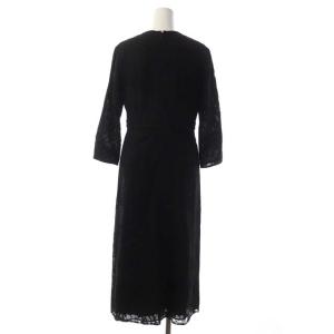 Grace Class プリーツ切替レースドレス ワンピース 長袖 ロング フレア 36 ブラック