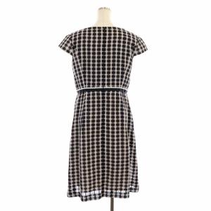 TOCCA ARABESQUE ドレス ワンピース フレンチスリーブ セミフレア 膝丈 チェック ラウンドネック 6 黒 ピンクベージュ