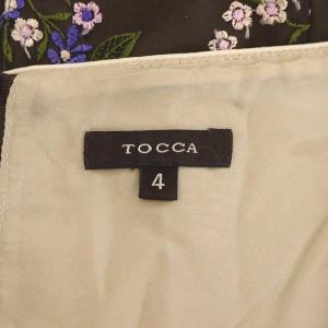 TOCCA ワンピース SUPER STAR ドレス ノースリーブ フレア 膝丈 フラワー刺繍 デザインネック 4 ダークブラウン マルチカラー