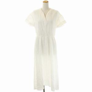 22SS ドビークロスサックドレス ワンピース Vネック 半袖 ロング フレア 36 白 ホワイト