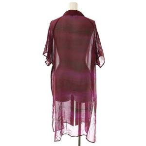 Max Mara シルク 1B シアーロングシャツ チュニック シルク 半袖 40 ワインレッド ボルドー