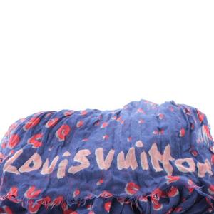 LOUIS VUITTON コンフェッティ レオパードスカーフ カシミヤ混 シルク混 ブルー レッド