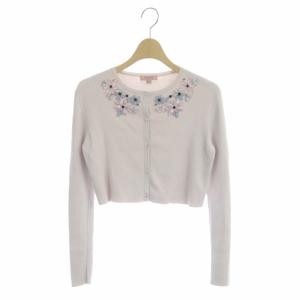 PAPAYA ビジューニットカーディガン 長袖 ショート丈 XS ピンク ライトブルー