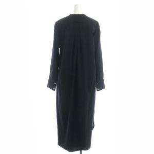 TICCA シャツワンピース ウール 長袖 ストレート ロング サイドスリット ヘリンボーン バンドカラー F 紺 ネイビー