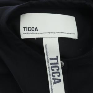 TICCA シャツワンピース ウール 長袖 ストレート ロング サイドスリット ヘリンボーン バンドカラー F 紺 ネイビー