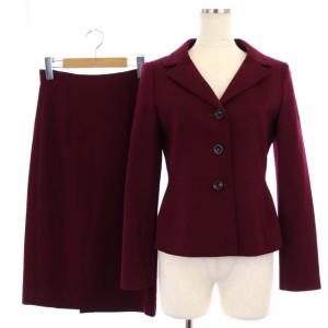 スーツ セットアップ ウールジャージ テーラードジャケット タイトスカート ミモレ丈 36 ボルドー