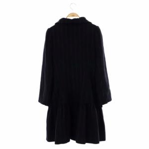 M'S GRACY ステンカラーコート  パフスリーブ ウール ストライプ リボン ロング 40 黒 ブラック グレー