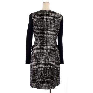 M'S GRACY ワンピース ニット ツイード 袖リブ ウール混 リボン ひざ丈 長袖 38 黒 ブラック ベージュ