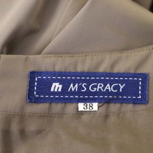 M'S GRACY ワンピース フレンチスリーブ ラウンドネック リボン付き ひざ丈 38 茶 ブラウン 紺 ネイビー