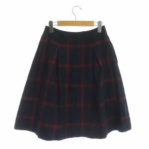 M'S GRACY チェックスカート 膝丈 フレア タック バックジップ 40 黒 ブラック 紺 ネイビー ワインレッド