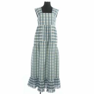 メッシュワンピース ロング チェック ノースリーブ 0 グレー 水色 白 ライトブルー ホワイト