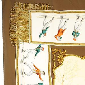 HERMES 氷上の喜び LES PLAISIRS DU FROID シルク スカーフ 茶色 ブラウン アイボリー カレ 90