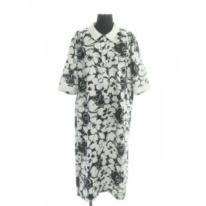 シャツワンピース 五分袖 ストレート 膝丈 花柄 9 白 黒 ホワイト ブラック