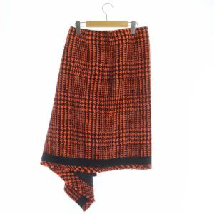 sacai ウール ツイード イレヘム スカート ロング フレア 2 オレンジ 黒 ブラック