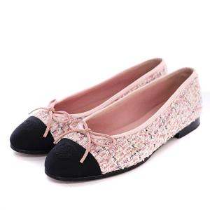 ココマーク フラットシューズ バレエシューズ ツイード リボン ラメ 35.5C G02819