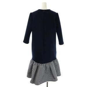 BORDERS at BALCONY 20SS JERSEY DRESS ボーダー切替ワンピース ティアード 裾フレア ロング 八分袖