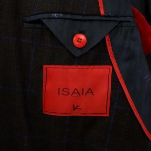 ISAIA チェック格子柄 背抜き テーラードジャケット ウール ミドル丈 48 ダークブラウン