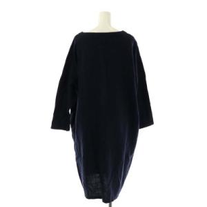fog linen work リネン ウール ワンピース 長袖 ひざ丈 Iライン プルオーバー 紺 ネイビー