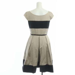 kate spade new york 切替 フレア ワンピース ひざ丈 ノースリーブ ベルト付き 4-A ベージュ 黒 ブラック