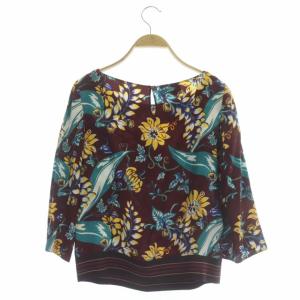 PRADA ブラウス 裾リブ 絹 シルク 花柄 七分袖 38 マルチカラー