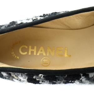 CHANEL ココマーク バレエシューズ ツイード ココマーク レザー 23cm ブラック