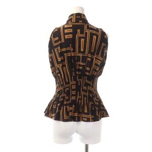 FENDI ブラウス カットソー ノースリーブ プルオーバー ロゴ シャーリング ボウタイ Vネック I42 茶 ブラウン
