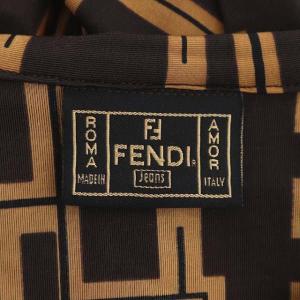 FENDI ブラウス カットソー ノースリーブ プルオーバー ロゴ シャーリング ボウタイ Vネック I42 茶 ブラウン