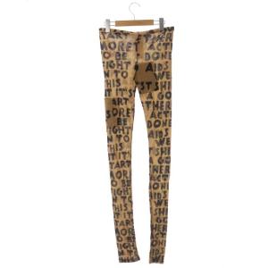 Martin Margiela 6 MM6 メゾンマルジェラ プリントレギンスパンツ シアー 総柄 ロゴ M キャメル 黒 ブラック