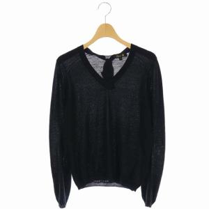 18G カシミヤシルクVネックバックリボンニット カットソー 長袖 1 黒 ブラック