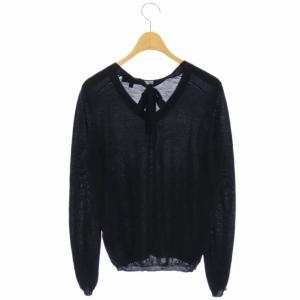 Drawer 18G カシミヤシルクVネックバックリボンニット カットソー 長袖 1 黒 ブラック