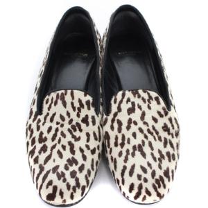 SAINT LAURENT PARIS BABY CAT ハラコ スリッポン シューズ 36 22.5cm 白 ホワイト 茶色 ブラウン 330637