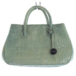 ハンドバッグ 型押し レザー ロゴ 緑 グリーン