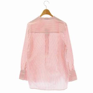 23区 vingt-trois × カンクリーニ CANCLINI ストライプ長袖スキッパーシャツ ブラウス 比翼仕立て 38 赤