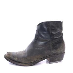 GOLDEN GOOSE ショート ウエスタンブーツ 刺繍 ダメージ加工 38 23.5?24.0cm 黒 ブラック