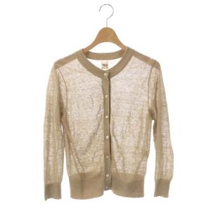 リネンカーディガン 長袖 クルーネック シアー S ベージュ