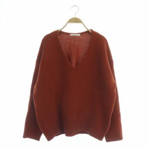 ファインウールVネックニット セーター 長袖 プルオーバー S オレンジブラウン