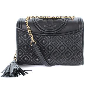 TORY BURCH ショルダーバッグ レザー チェーン ロゴ 黒 ブラック