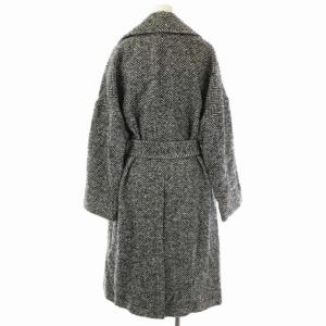 ELIN ヘリンボーンコート アウター ロング リボンベルト付き 36 黒 白 ブラック ホワイト