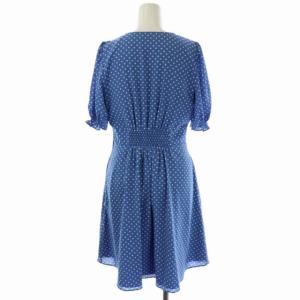 kate spade new york ドット ワンピース Vネック 五分袖 ひざ丈 フレア 0 水色 白 ライトブルー ホワイト