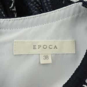 EPOCA レース半袖ワンピース 膝丈 フレア クルーネック プリーツ 38 紺 ネイビー