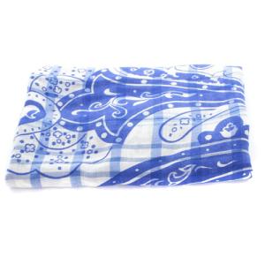 ETRO ストール マフラー ウール シルク チェック ペイズリー 白 ホワイト 青 ブルー